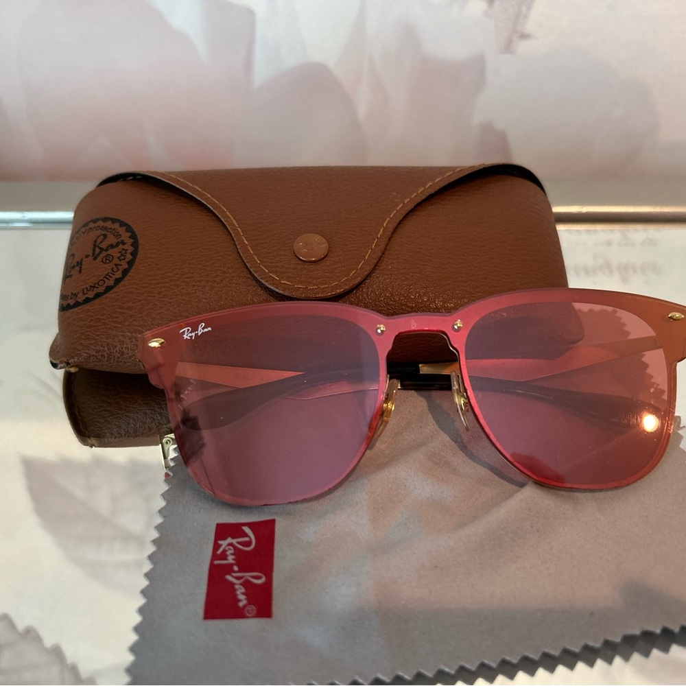 Ray-Ban Blaze Clubmaster Sunglasses with Brown Leather Case